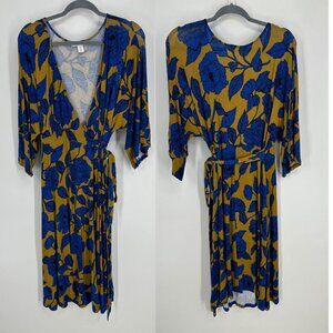 Motherhood Maternity Blue and Gold Floral Dress